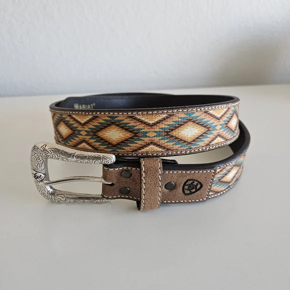 NEW Ariat | Southwest Diamond Inlay Leather Belt Western Womens Large - Picture 2 of 7